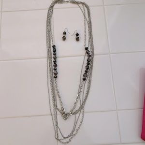 Silver Chain Statement Necklace and Earring set